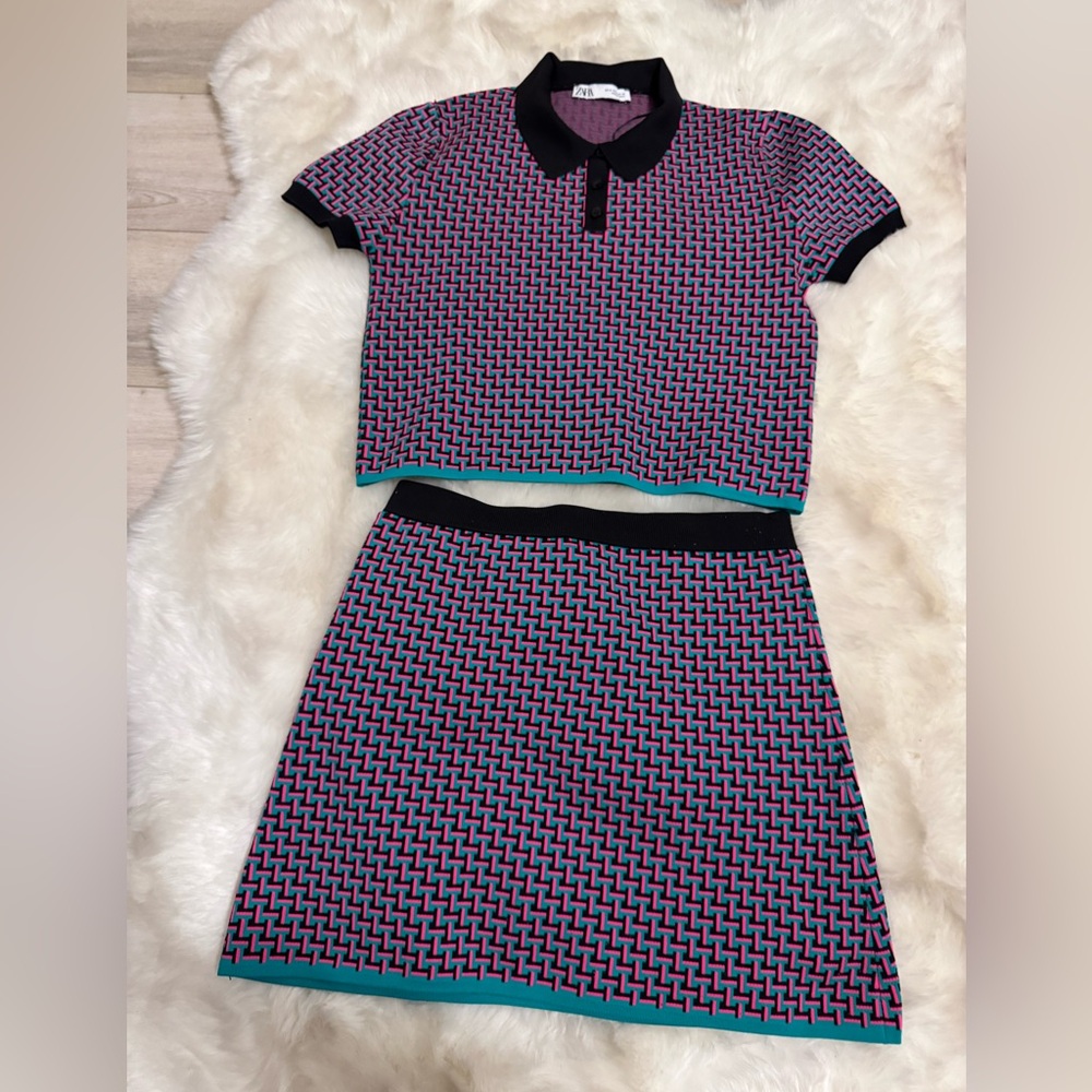 Zara jacquard polo top